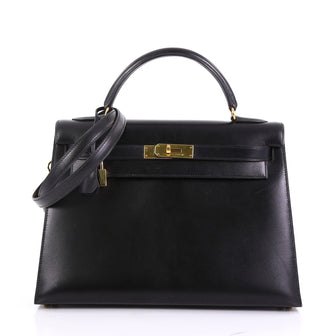 Hermes Kelly Handbag Black Box Calf with Gold Hardware 32 3951516
