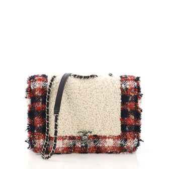 Chanel CC Chain Flap Bag Shearling with Tweed Small White 3951523