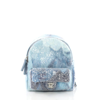 Chanel Waterfall Backpack Sequins with Leather Mini Blue 3951535