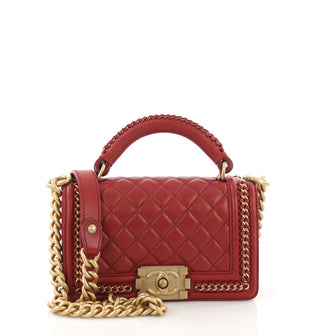 Chanel Chain Handle Boy Flap Bag Quilted Calfskin Small Red 3951540