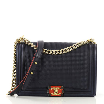 Chanel Boy Flap Bag Cube Embossed Lambskin New Medium Blue 3951541