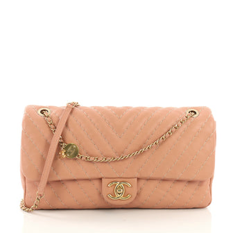 Chanel Medallion Charm Flap Bag Chevron Calfskin Jumbo Pink 3951548