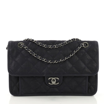 Chanel French Riviera Flap Bag Quilted Caviar Large Blue 3951550