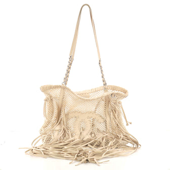 Chanel Crochet CC Drawstring Tote Fabric Large Neutral 3951554