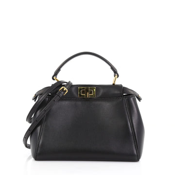 Fendi Peekaboo Handbag Leather Mini Black 3951565