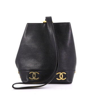 Chanel Vintage CC Bucket Shoulder Bag Caviar Small Black