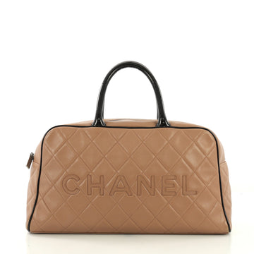 Embossed Logo Bowler Bag Quilted Leather Medium