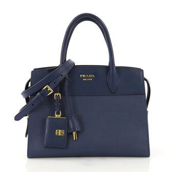 Prada Esplanade Handbag Saffiano Leather Medium Blue 395196