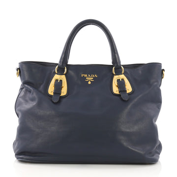 Prada Convertible Buckle Tote Soft Calfskin Large Blue 395197