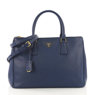Prada Double Zip Lux Tote Saffiano Leather Medium Blue