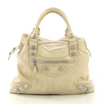 Balenciaga Brief Giant Studs Handbag Leather Neutral 395341