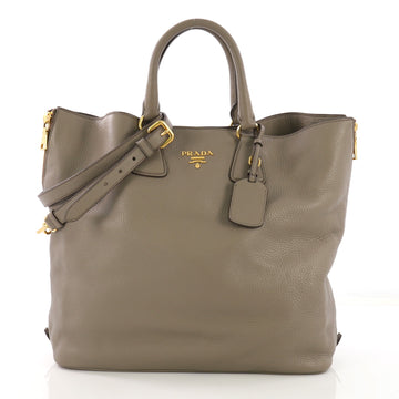 Prada Side Zip Convertible Shopper Tote Vitello Daino Large Brown 3953512