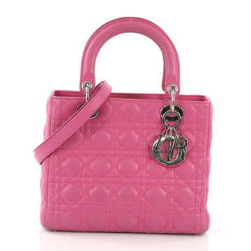 Christian Dior Lady Dior Handbag Cannage Quilt Lambskin Medium Pink 395355