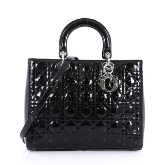 Christian Dior Lady Dior Handbag Cannage Quilt Patent Large Black