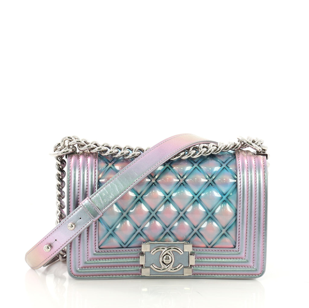 Chanel Boy Flap Bag Quilted Holographic PVC Small Blue 395392