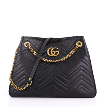Gucci GG Marmont Chain Shoulder Bag Matelasse Leather Black