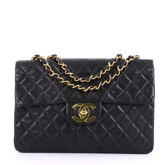 Chanel Vintage Classic Single Flap Bag Quilted Lambskin Maxi Black