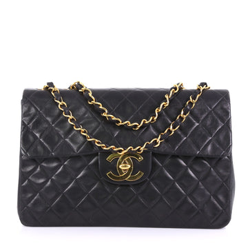 Chanel Vintage Classic Single Flap Bag Quilted Lambskin Maxi Black