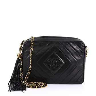 Chanel Vintage Camera Tassel Bag Chevron Lambskin Small Black