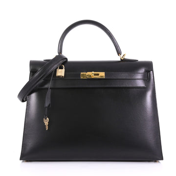 Hermes Kelly Handbag Black Box Calf with Gold Hardware 35 395408