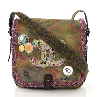Chanel On The Pavements Graffiti Messenger Bag Canvas Small Green 395421