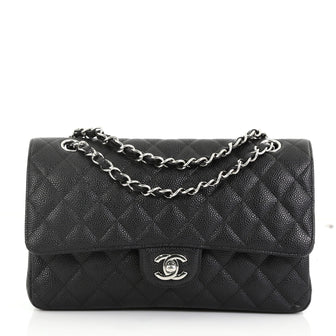 Chanel Classic Double Flap Bag Quilted Caviar Medium Black 395431