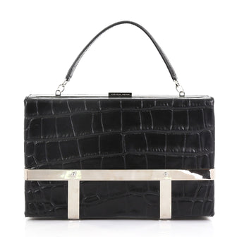Alexander McQueen Cage Clutch Crocodile Embossed Leather Black 395481