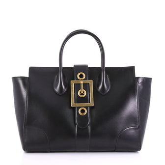 Gucci Lady Buckle Top Handle Bag Leather Medium Black 395771