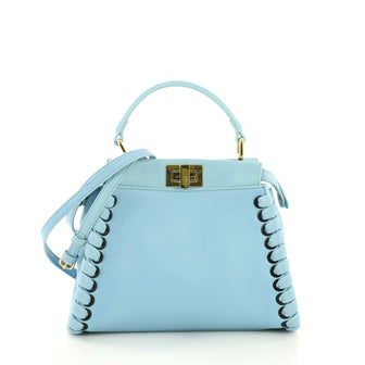 Fendi Peekaboo Handbag Whipstitch Leather Mini Blue 395773