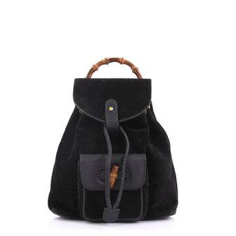 Gucci Vintage Bamboo Backpack Suede Mini Black 396116