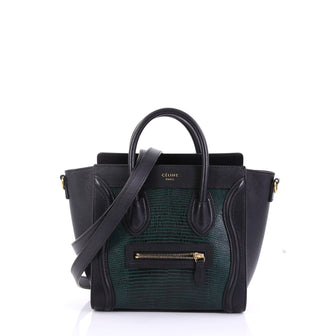 Celine Luggage Handbag Lizard and Leather Nano Black 39613107