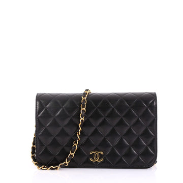 Chanel Vintage Full Flap Bag Quilted Lambskin Small Black