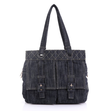 Chanel Double Pocket Shoulder Bag Denim Medium Blue 3961323
