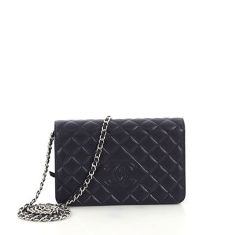 Chanel Diamond CC Wallet on Chain Quilted Caviar Blue