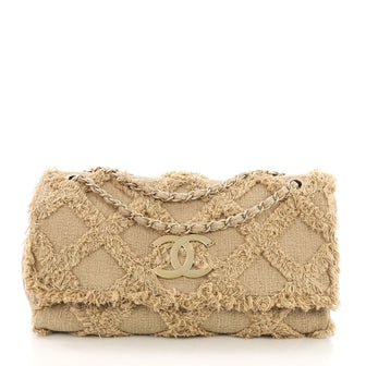 Chanel Nature Flap Bag Quilted Tweed Jumbo Neutral 3961366