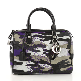 Christian Dior Polochon Satchel Limited Edition Anselm Reyle Camouflage Canvas Medium Purple 396136