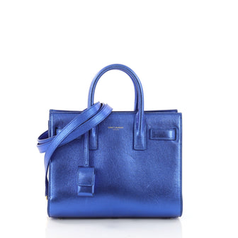 Saint Laurent Sac de Jour Handbag Leather Nano Blue 3961393
