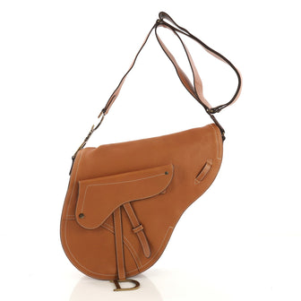 Christian Dior Vintage Saddle Messenger Bag Leather Medium Brown