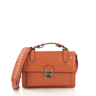 Valentino Cabana Top Handle Flap Bag Leather Medium Orange