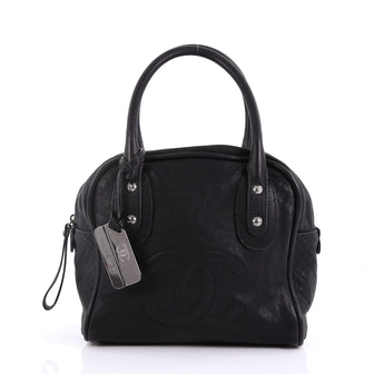 Chanel Vintage CC Bowler Bag Quilted Leather Medium Black 3961715