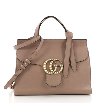 Gucci Pearly GG Marmont Top Handle Bag Leather Small Neutral 3961721