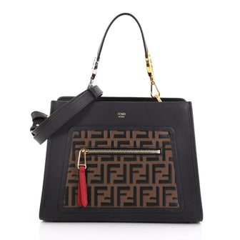 Fendi Runaway Handbag Leather and Logo Embossed Leather Small Black 3961759