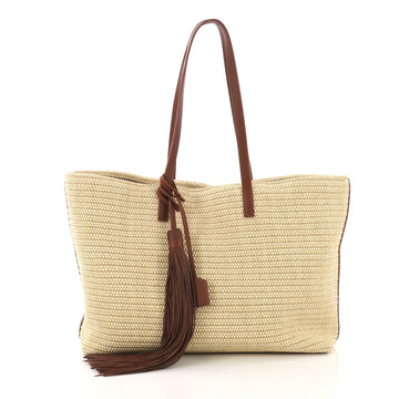 Saint Laurent Shopper Tote Woven Raffia East West Brown