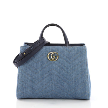 Gucci Pearly GG Marmont Tote Matelasse Denim Small Blue 3961777