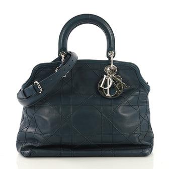 Christian Dior Granville Satchel Cannage Quilt Leather Medium Blue