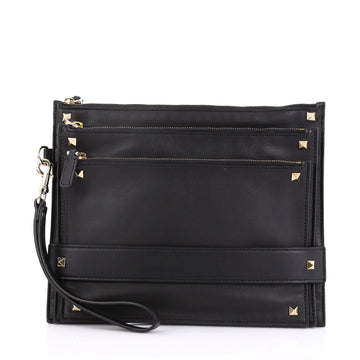 Valentino Rockstud Triple Zip Clutch Leather Black 3961788