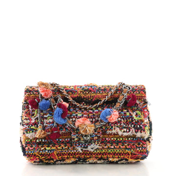 Chanel Pom Pom CC Flap Bag Quilted Tweed Medium Pink