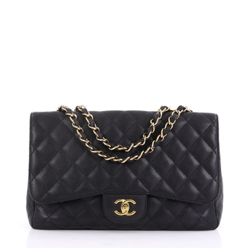 Chanel Vintage Classic Single Flap Bag Quilted Caviar Jumbo Black 39620/1
