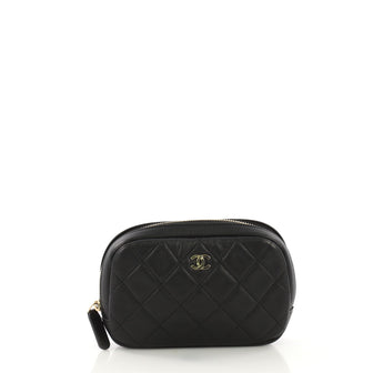 Chanel Curvy Cosmetic Pouch Quilted Caviar Small Black 396312