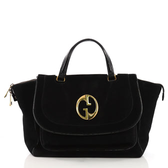 Gucci 1973 Top Handle Bag Suede Medium Black 396422